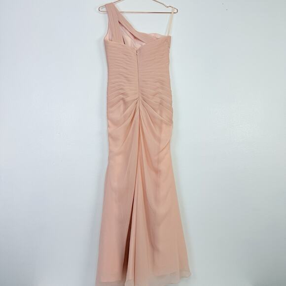 Angelina Faccenda Bridesmaids Gown Size 8 Blush Pink One Shoulder Chiffon Prom - Picture 6 of 16